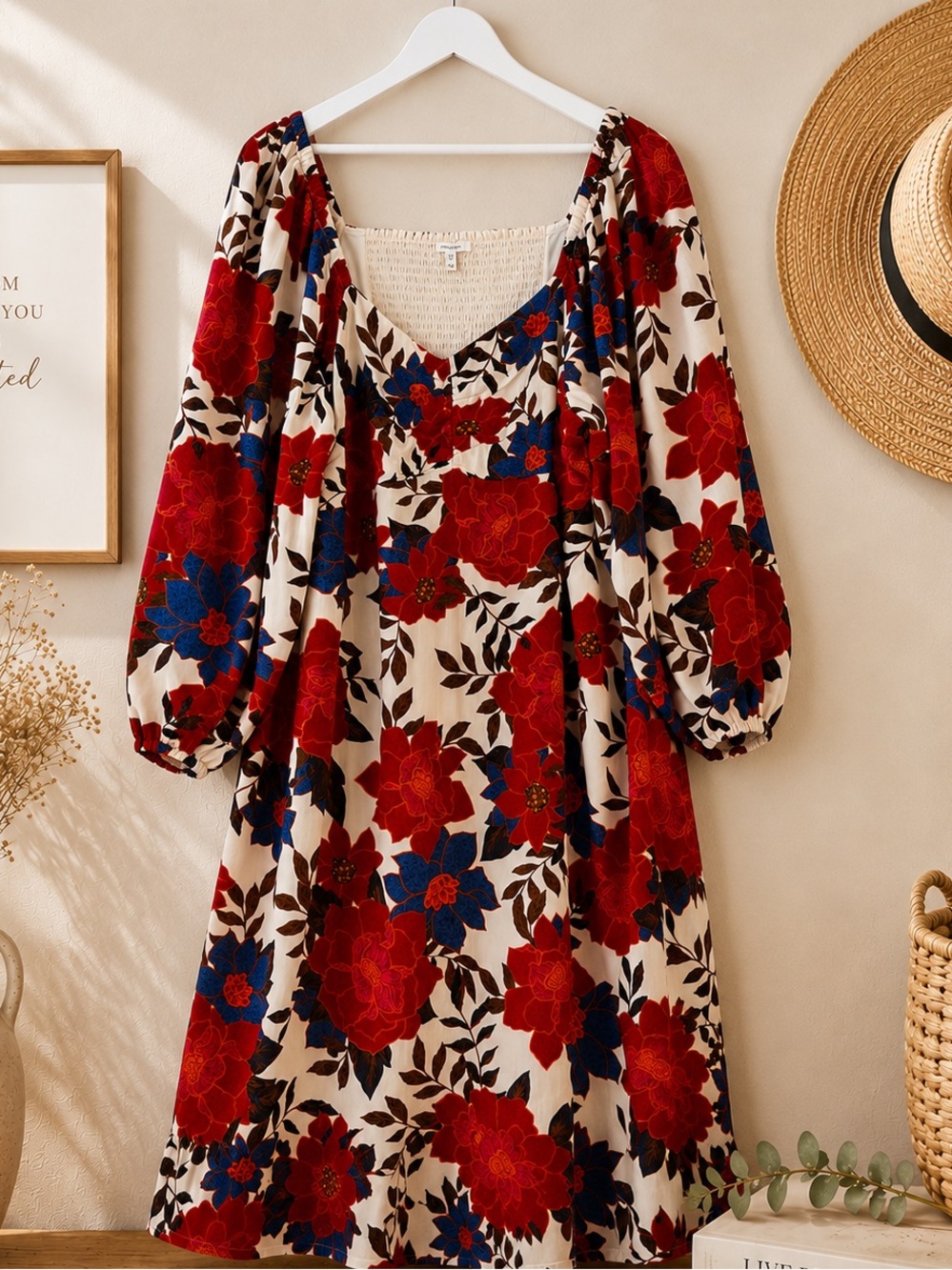 Maurices 3X Floral Mini Dress Plus Smocked Back Puff Sleeve Cottagecore Boho